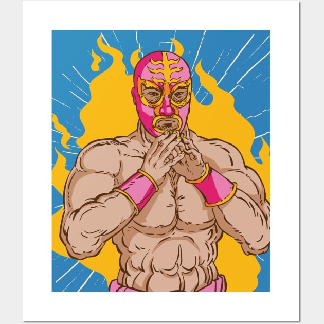 Fun, Fiery Mexican Luchador Wrestler Illustration Wall Art by SLAG_Creative